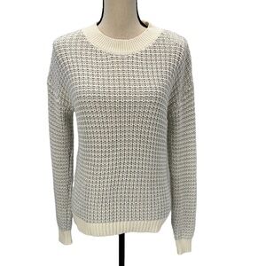 Alfani Long Sleeve Crew Neck Silver Thread Detail Sweater - Grey White - size XS